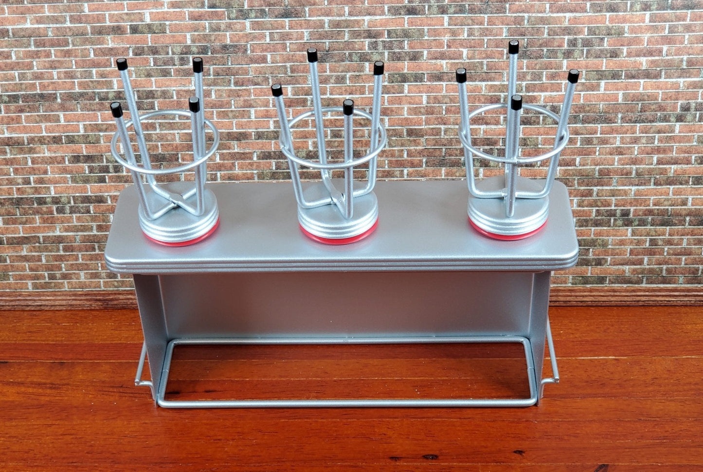 Dollhouse Retro Bar with 3 Red Stools 1950s Style 1:12 Scale Miniature Furniture - Miniature Crush
