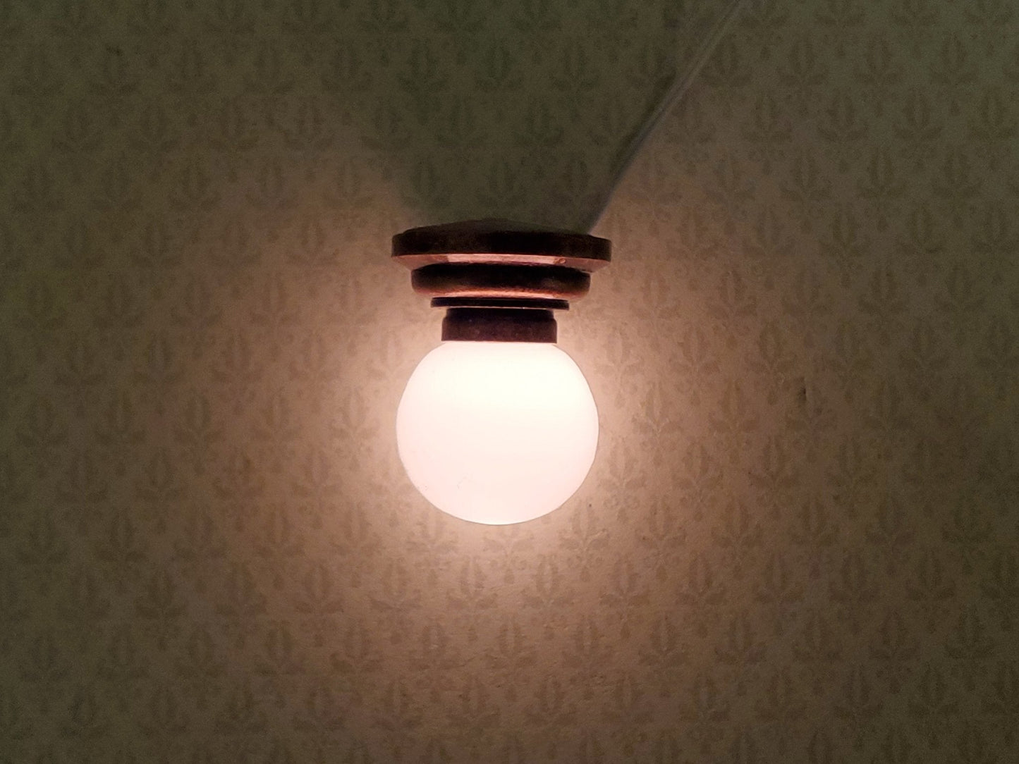 Dollhouse Round Ceiling Light Bronze Base 12 Volt Electric with Plug 1:12 Scale - Miniature Crush