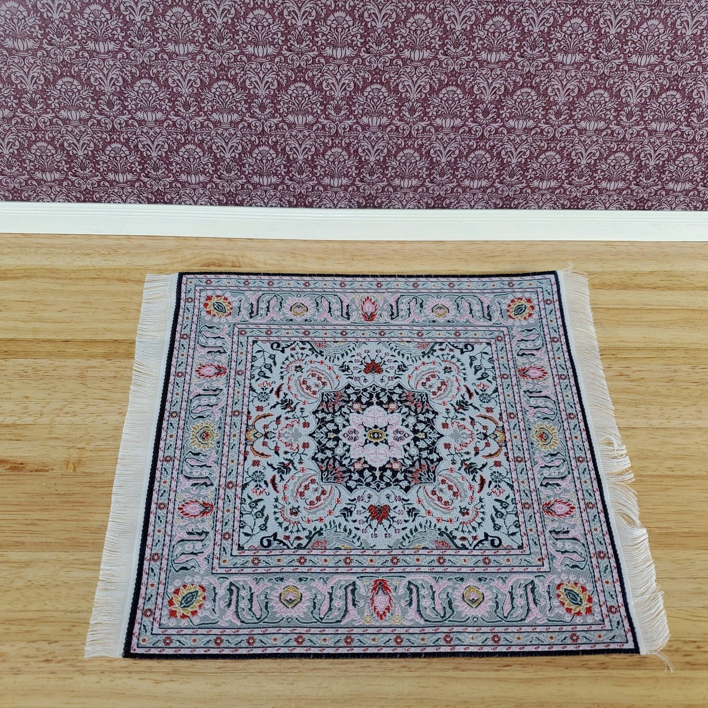 Dollhouse Rug Large Fabric Square Turkish Style Pink Gray 1:12 Scale Miniature Carpet - Miniature Crush
