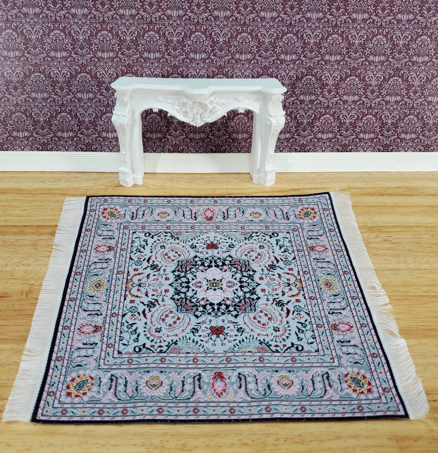 Dollhouse Rug Large Fabric Square Turkish Style Pink Gray 1:12 Scale Miniature Carpet - Miniature Crush