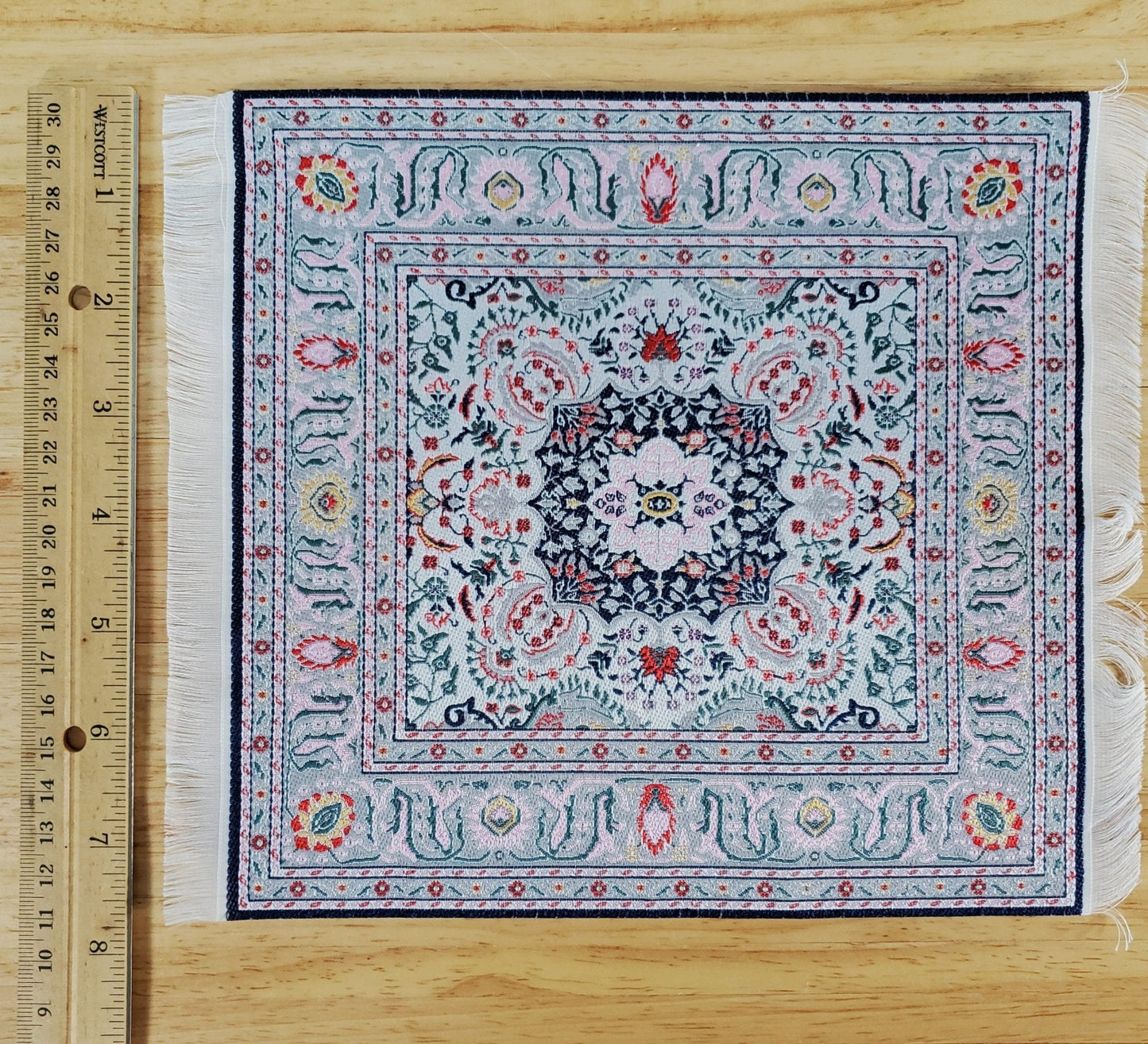 Dollhouse Rug Large Fabric Square Turkish Style Pink Gray 1:12 Scale Miniature Carpet - Miniature Crush
