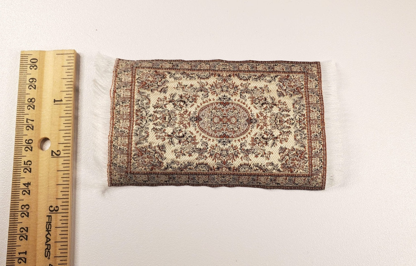 Dollhouse Rug Small HALF SCALE Beige Brown 4 3/4" x 2 2/8" 1:24 Miniature - Miniature Crush