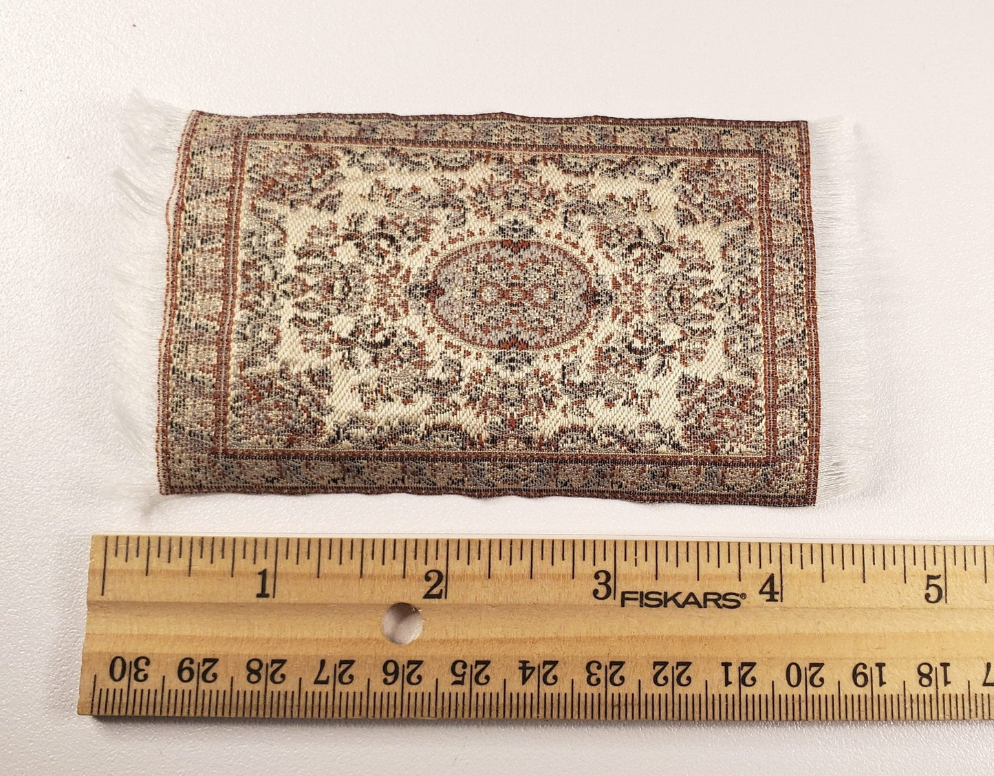 Dollhouse Rug Small HALF SCALE Beige Brown 4 3/4" x 2 2/8" 1:24 Miniature - Miniature Crush