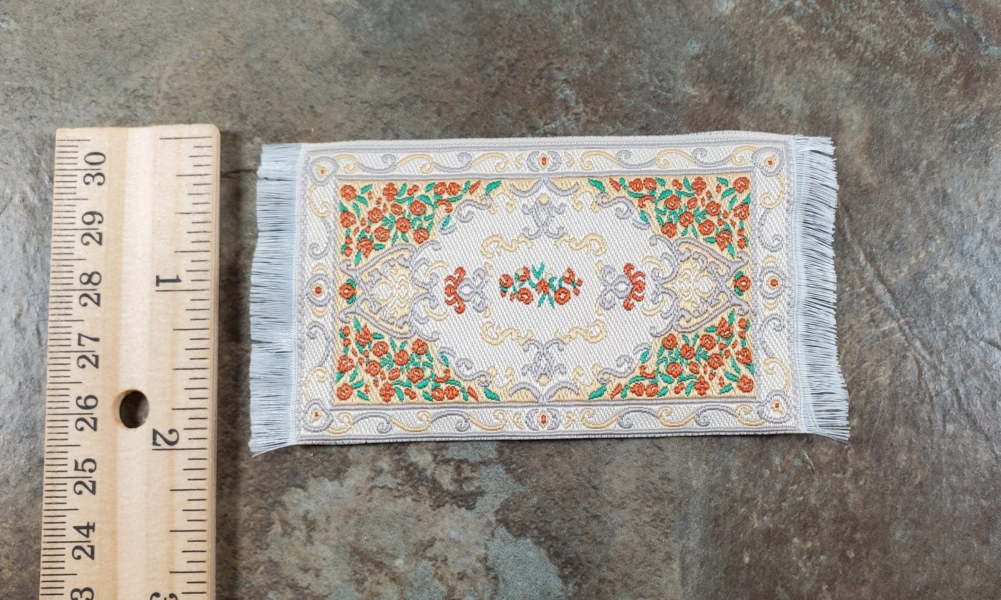 Dollhouse Rug Small HALF SCALE Cream Orange Gray 3.75" x 2" 1:24 Miniature - Miniature Crush