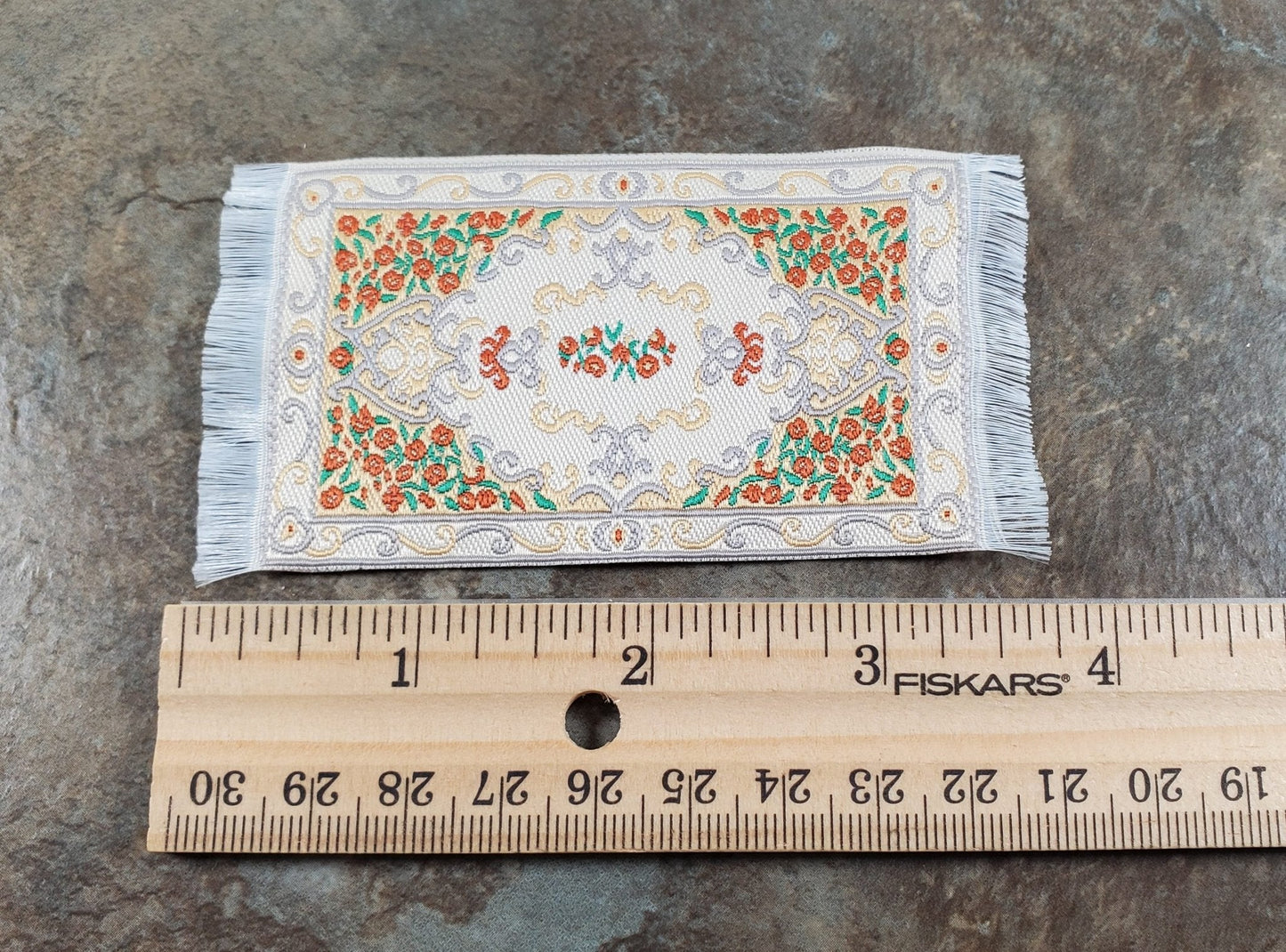 Dollhouse Rug Small HALF SCALE Cream Orange Gray 3.75" x 2" 1:24 Miniature - Miniature Crush