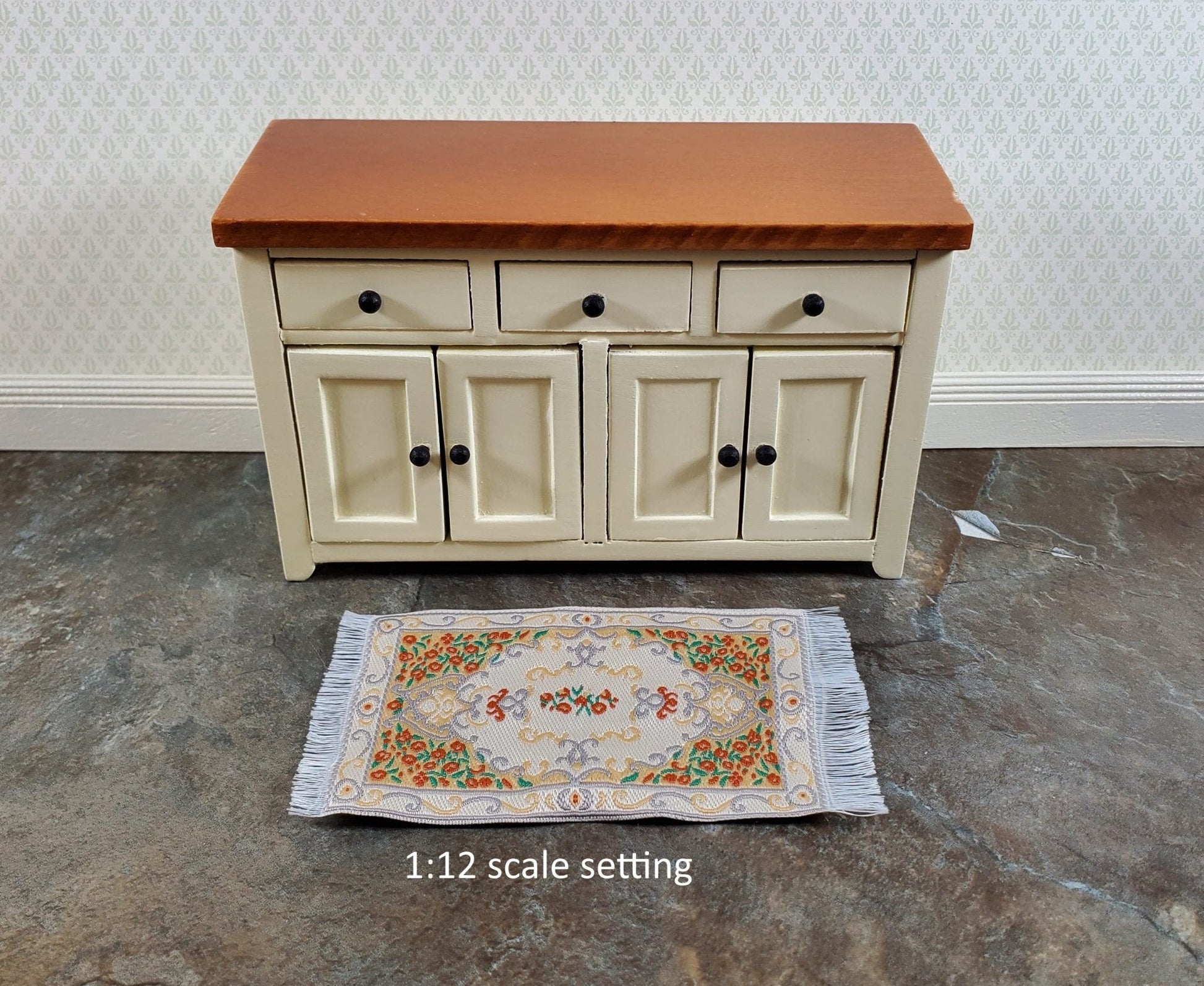 Dollhouse Rug Small HALF SCALE Cream Orange Gray 3.75" x 2" 1:24 Miniature - Miniature Crush