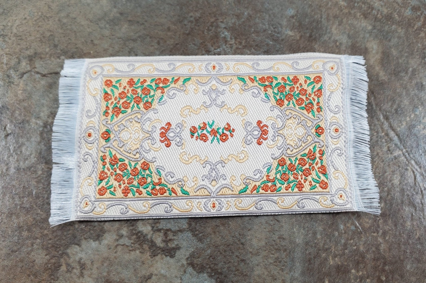 Dollhouse Rug Small HALF SCALE Cream Orange Gray 3.75" x 2" 1:24 Miniature - Miniature Crush