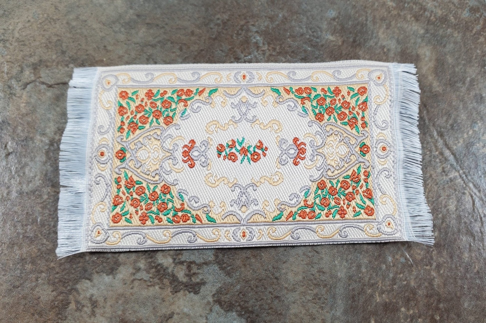 Dollhouse Rug Small HALF SCALE Cream Orange Gray 3.75" x 2" 1:24 Miniature - Miniature Crush