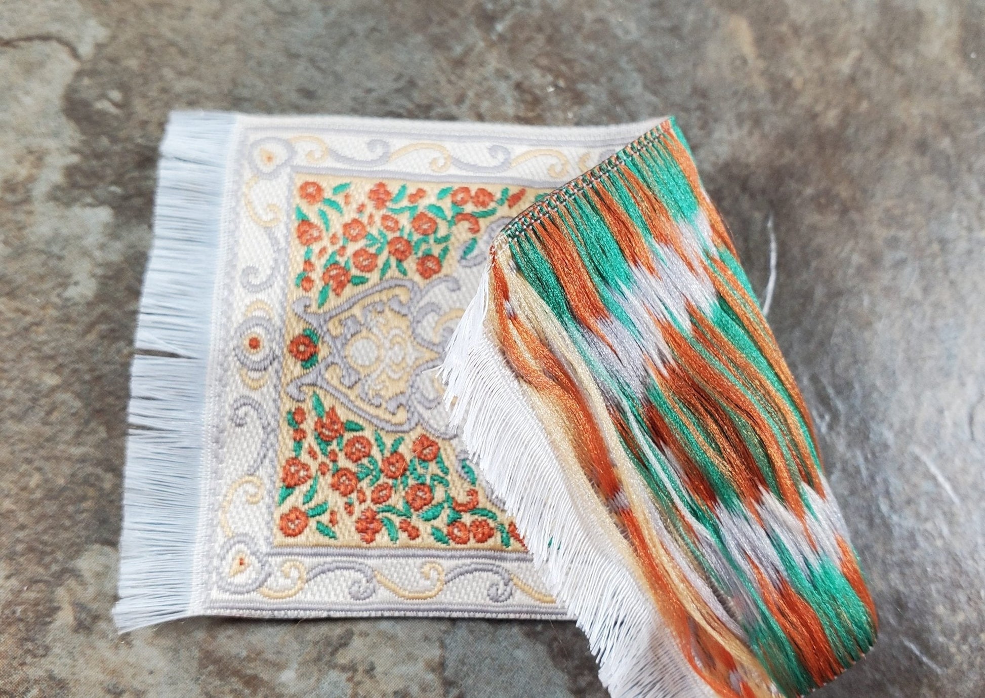 Dollhouse Rug Small HALF SCALE Cream Orange Gray 3.75" x 2" 1:24 Miniature - Miniature Crush