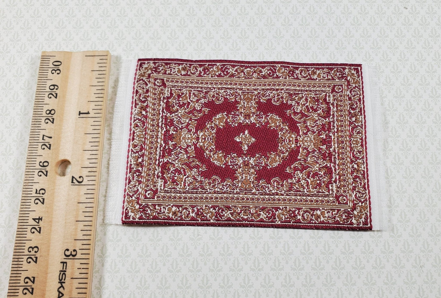 Dollhouse Rug Small HALF SCALE Fabric Dark Red Gold 4" x 2 1/2" 1:24 Miniature - Miniature Crush