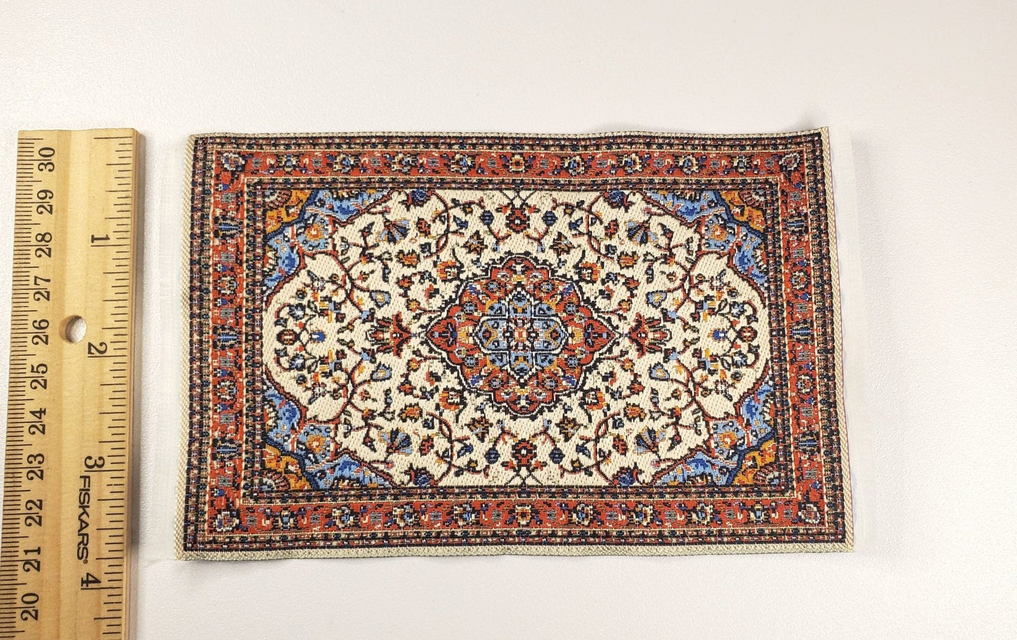 Dollhouse Rug Small Red Blue Cream 6 1/4" x 3 7/8" 1:12 Scale Miniature Carpet - Miniature Crush