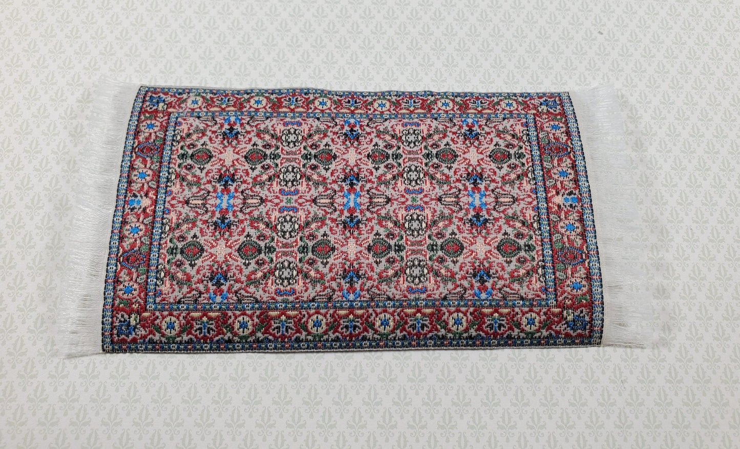 Dollhouse Rug Small Rust Green Black 5.50" x 3" 1:12 Miniature Carpet - Miniature Crush