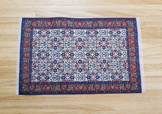 Dollhouse Rug Woven Fabric Large Blue Red 9 1/4" x 5 3/4" 1:12 Scale Miniature - Miniature Crush