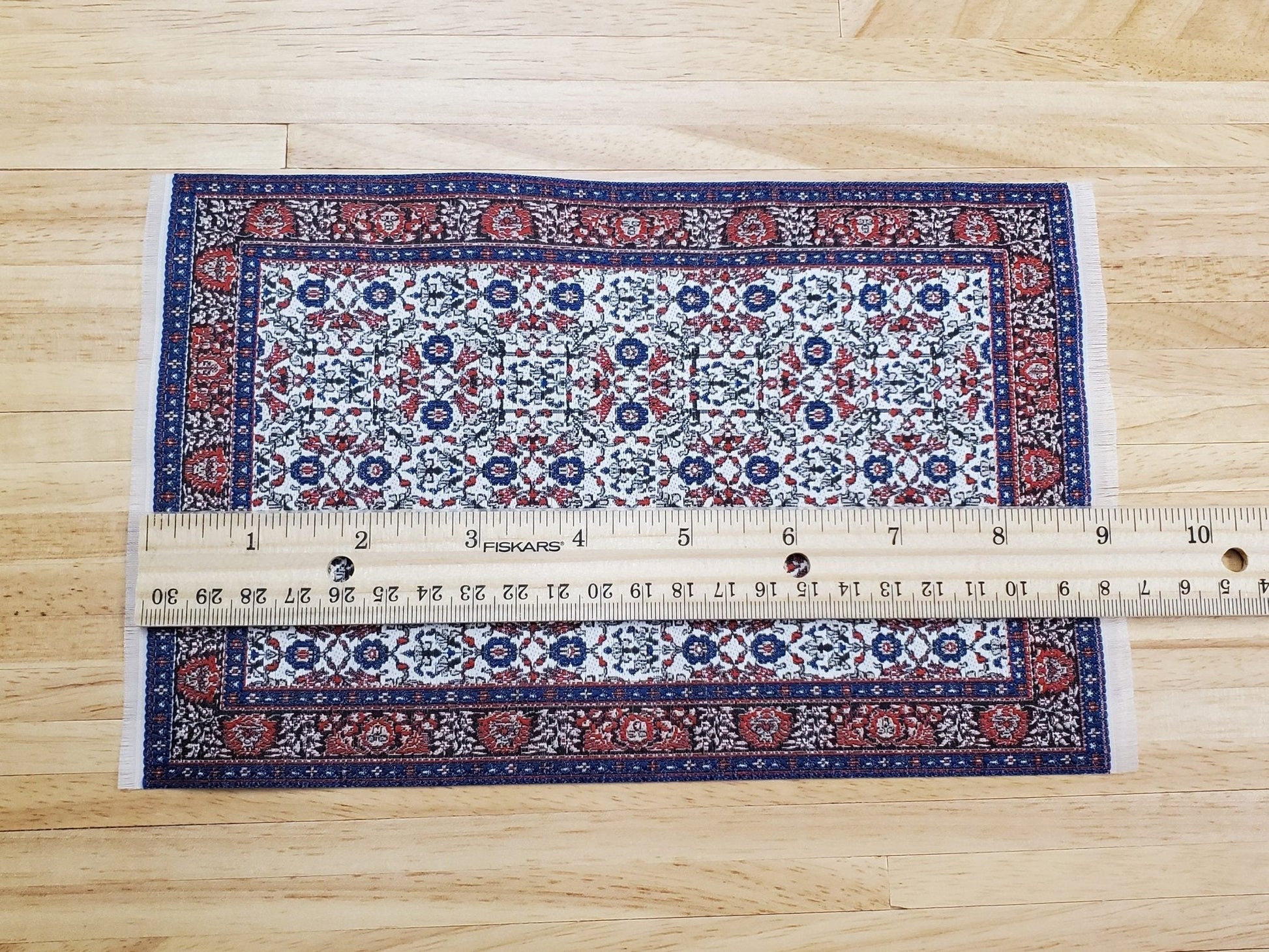 Dollhouse Rug Woven Fabric Large Blue Red 9 1/4" x 5 3/4" 1:12 Scale Miniature - Miniature Crush