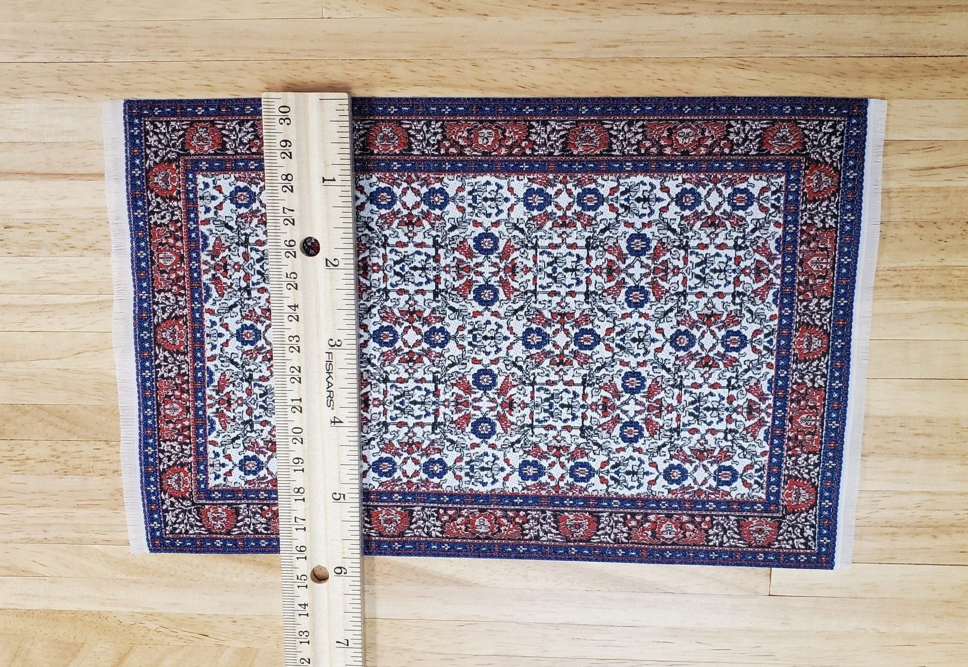 Dollhouse Rug Woven Fabric Large Blue Red 9 1/4" x 5 3/4" 1:12 Scale Miniature - Miniature Crush