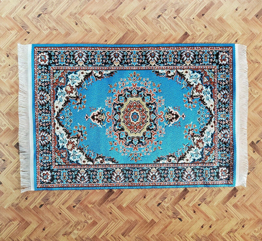 Dollhouse Rug Woven Fabric Large Bright Blue 9" x 6" 1:12 Scale Miniature - Miniature Crush