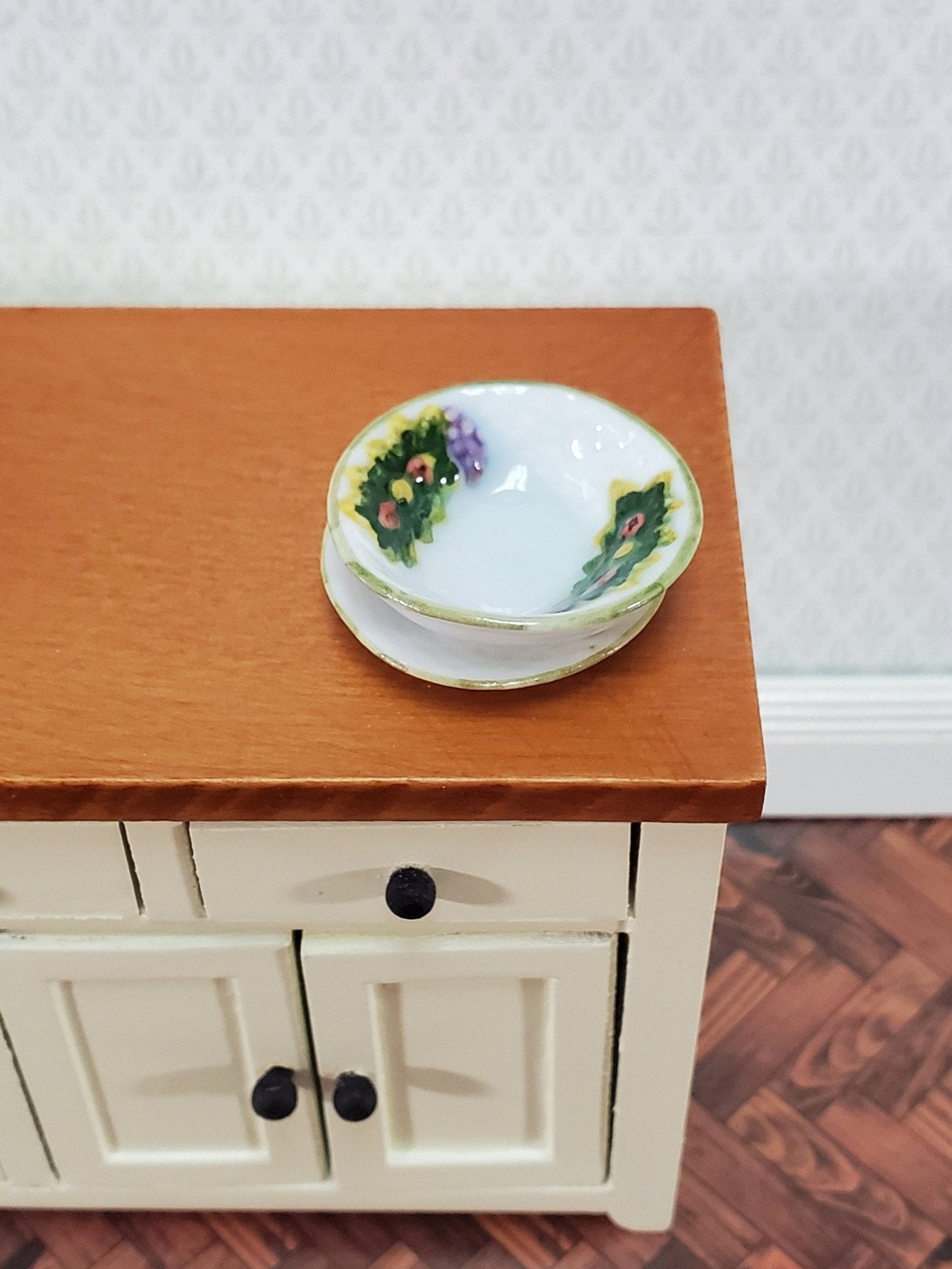 Dollhouse Serving Bowl with Plate Ceramic 1:12 Scale by Falcon Miniatures - Miniature Crush