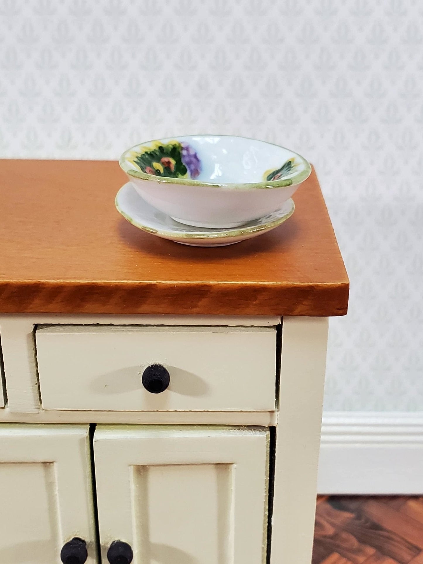 Dollhouse Serving Bowl with Plate Ceramic 1:12 Scale by Falcon Miniatures - Miniature Crush