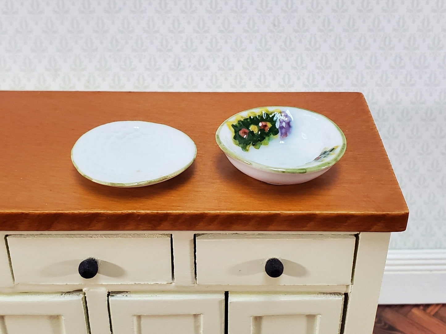 Dollhouse Serving Bowl with Plate Ceramic 1:12 Scale by Falcon Miniatures - Miniature Crush