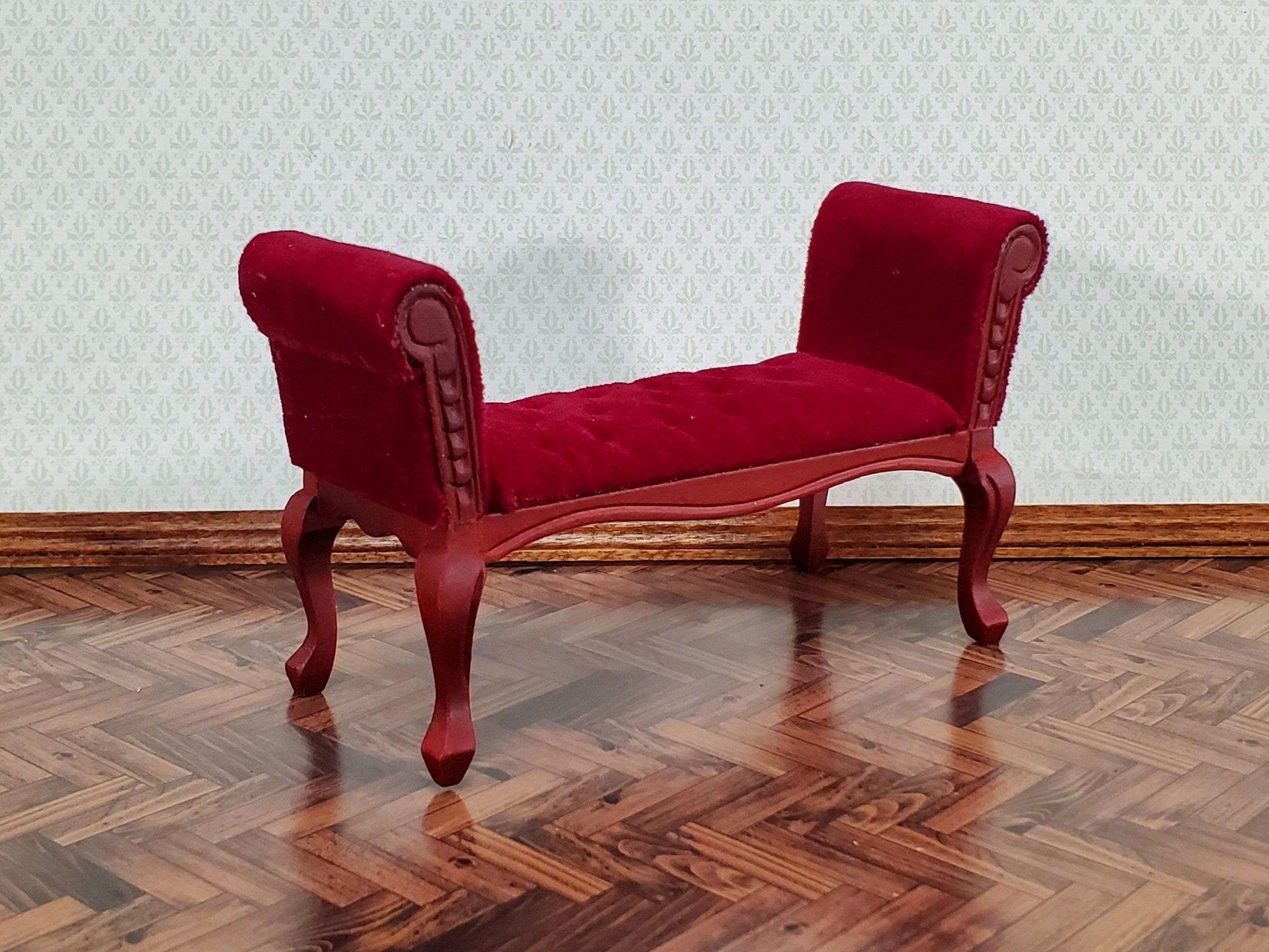 Dollhouse Settee Bench Red Padded Tufted Seat 1:12 Scale Miniature Furniture - Miniature Crush