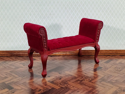 Dollhouse Settee Bench Red Padded Tufted Seat 1:12 Scale Miniature Furniture - Miniature Crush
