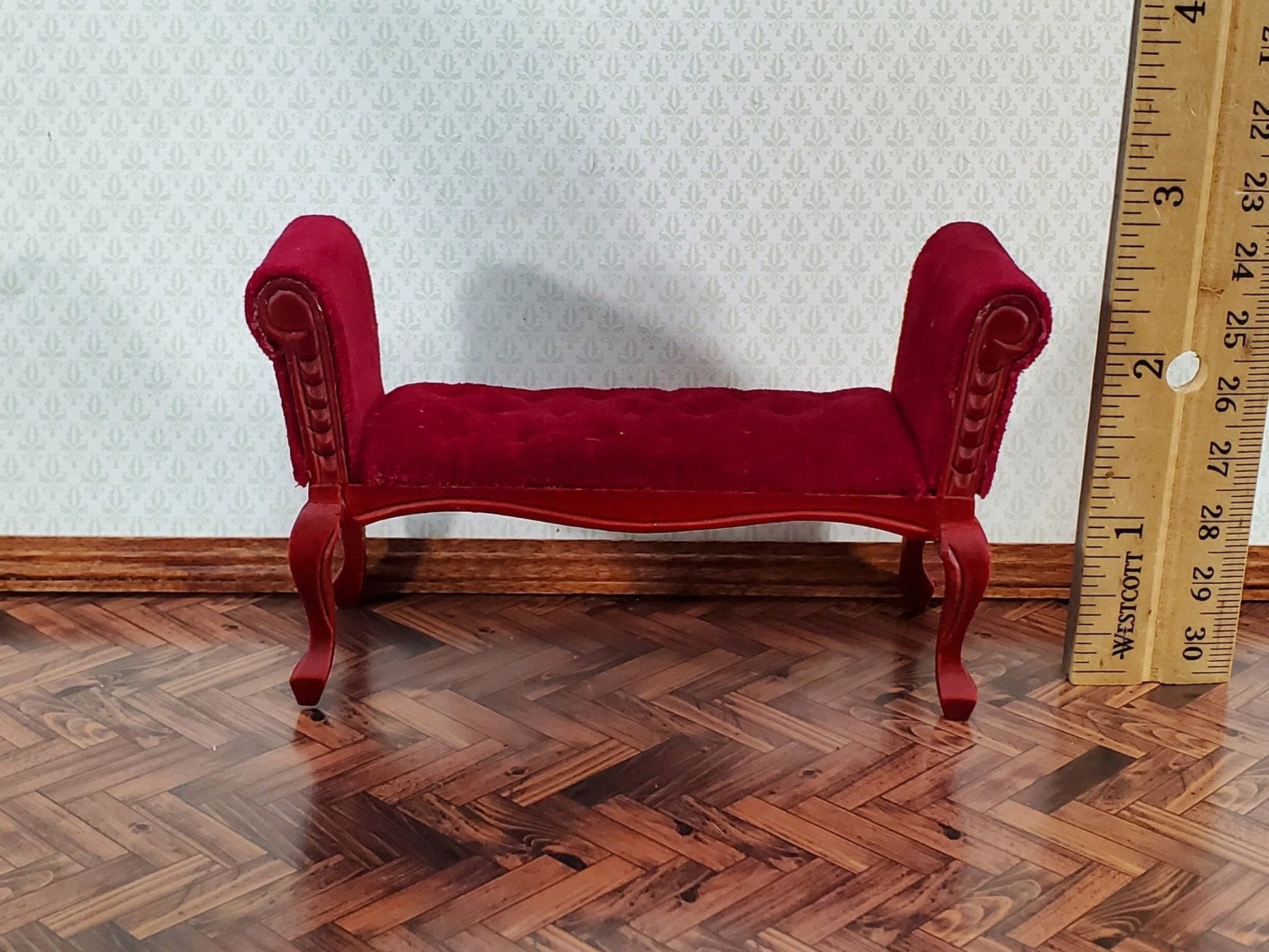Dollhouse Settee Bench Red Padded Tufted Seat 1:12 Scale Miniature Furniture - Miniature Crush