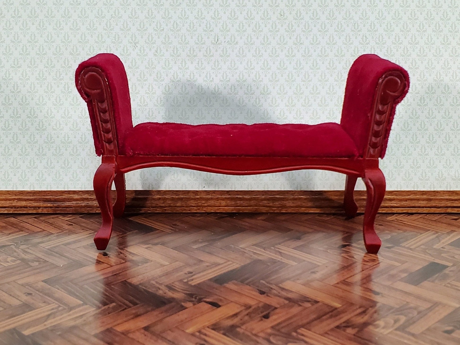 Dollhouse Settee Bench Red Padded Tufted Seat 1:12 Scale Miniature Furniture - Miniature Crush