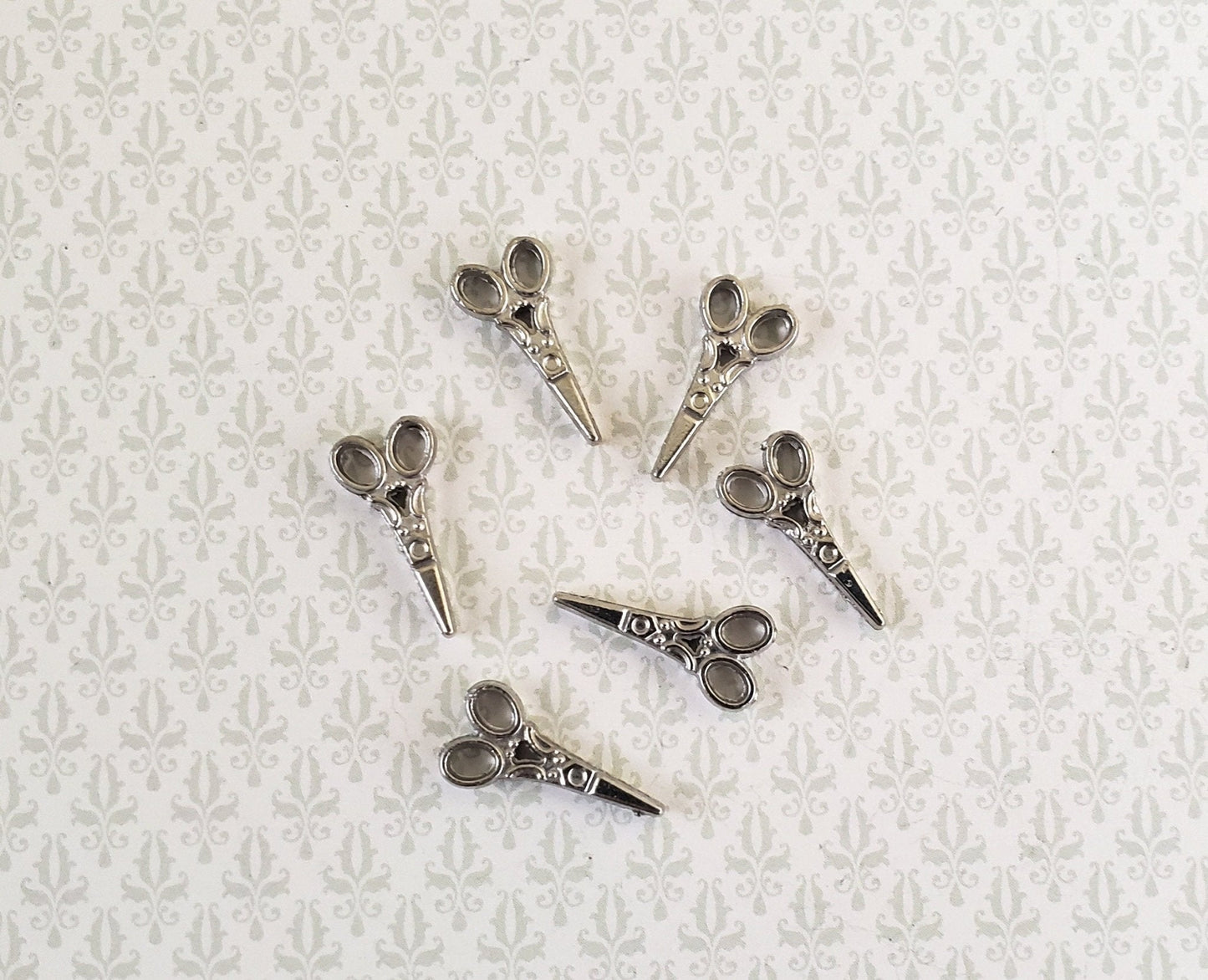 Dollhouse Sewing Scissors x6 Pair Fancy Silver Metal 1:12 Scale Accessories - Miniature Crush