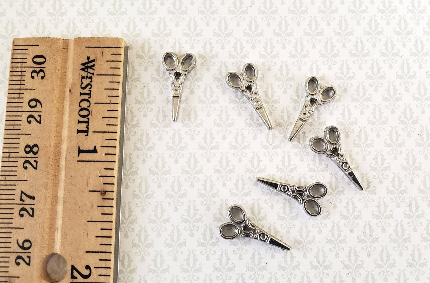 Dollhouse Sewing Scissors x6 Pair Fancy Silver Metal 1:12 Scale Accessories - Miniature Crush
