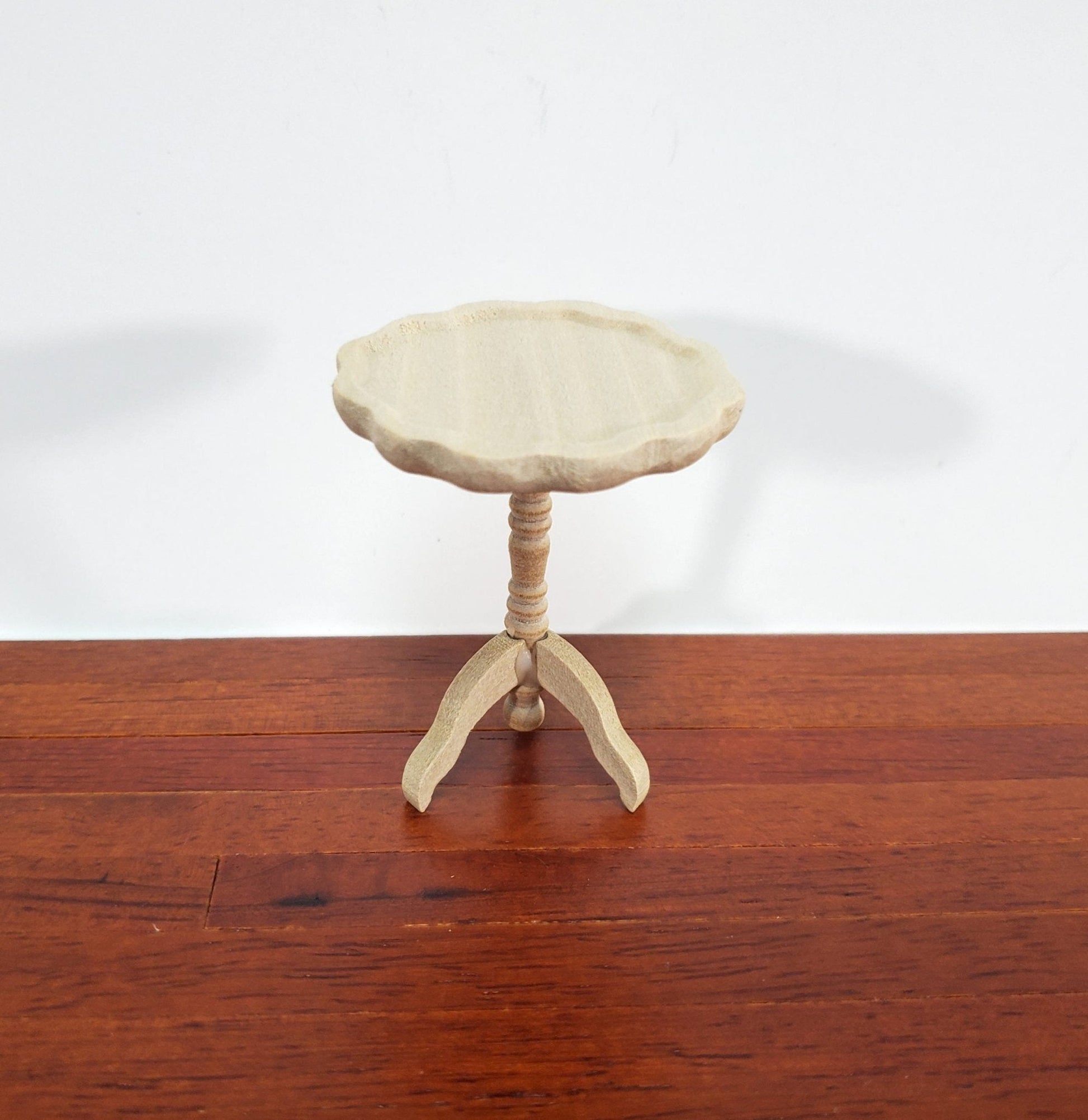 Dollhouse Side Table Pie Crust Style Unpainted 1:12 Scale Wood Furniture - Miniature Crush