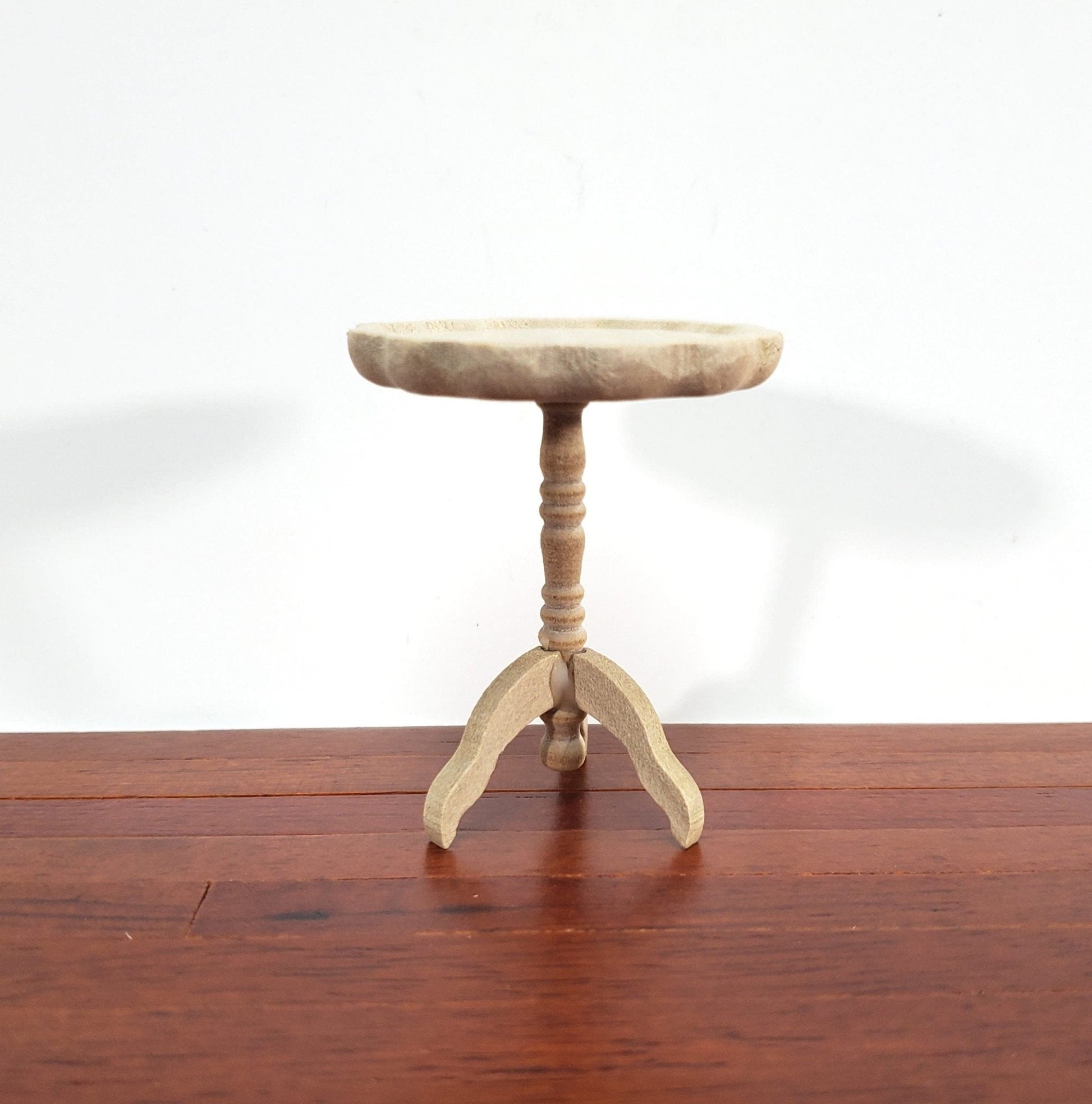 Dollhouse Side Table Pie Crust Style Unpainted 1:12 Scale Wood Furniture - Miniature Crush