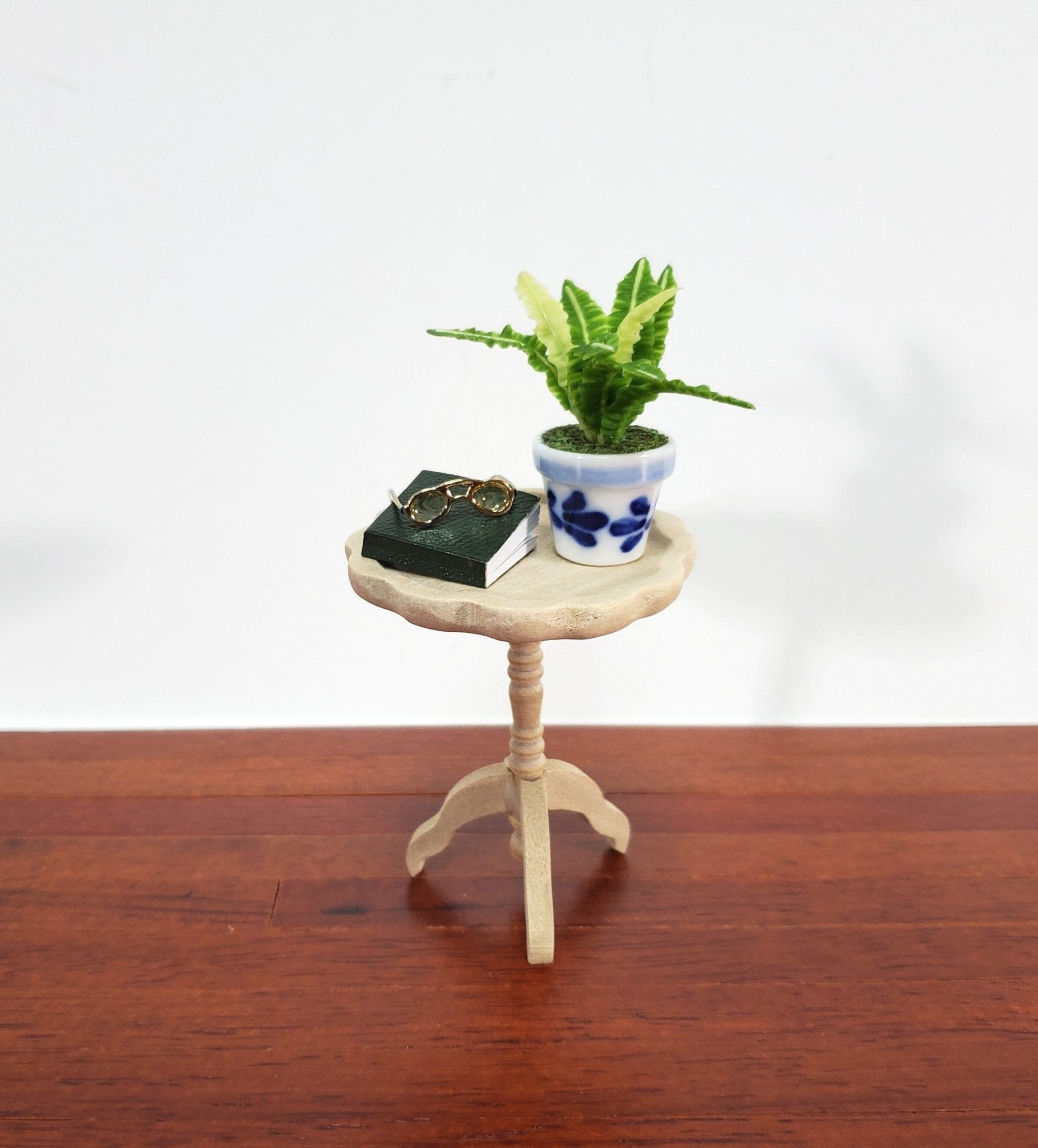 Dollhouse Side Table Pie Crust Style Unpainted 1:12 Scale Wood Furniture - Miniature Crush