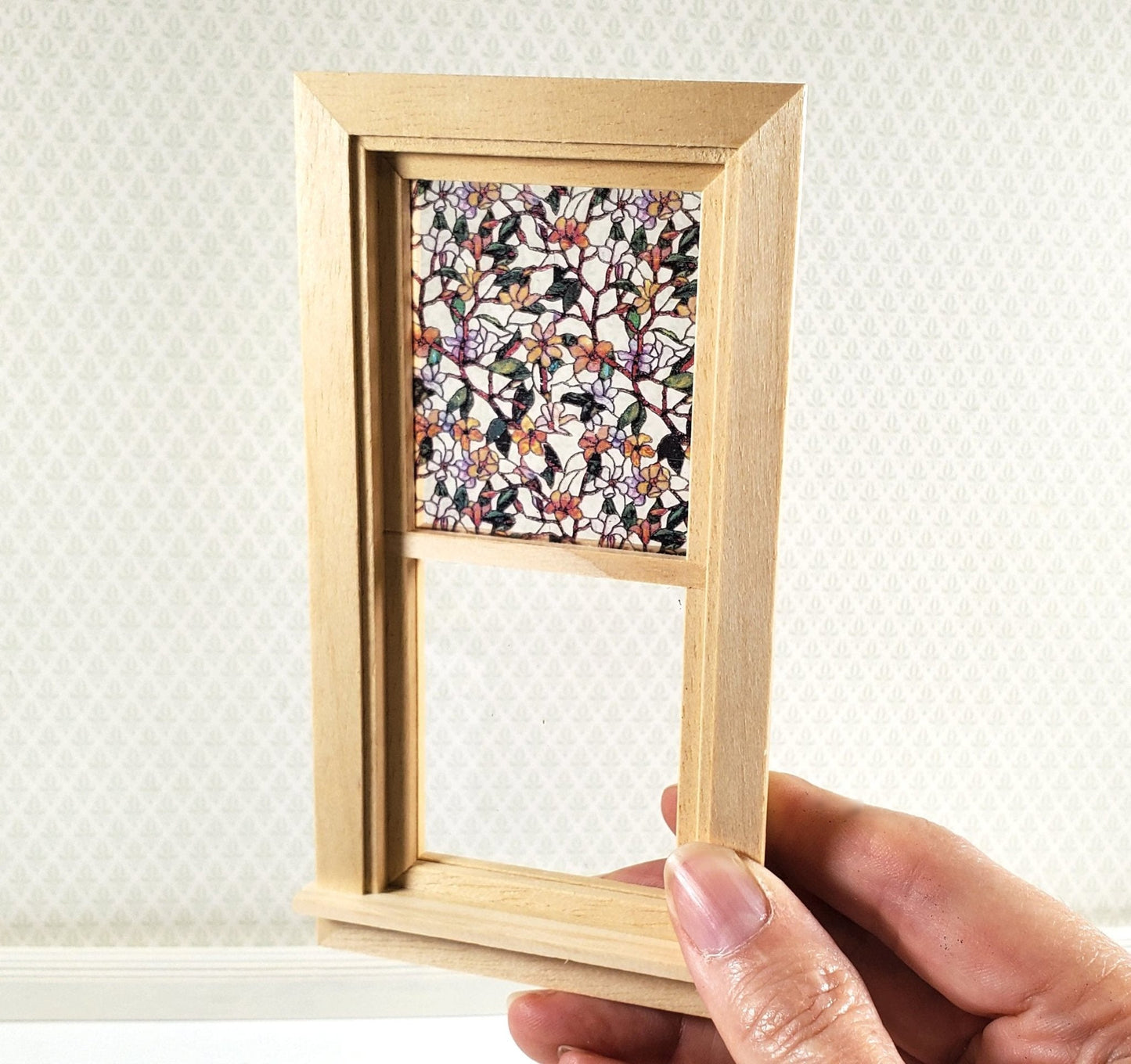 Dollhouse Simulated Stained Glass Insert Cut to Size Flowers for Windows 1:12 Scale - Miniature Crush