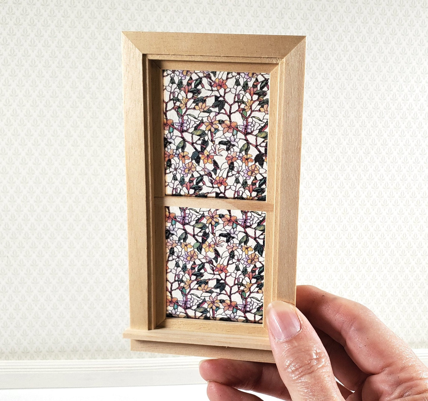 Dollhouse Simulated Stained Glass Insert Cut to Size Flowers for Windows 1:12 Scale - Miniature Crush