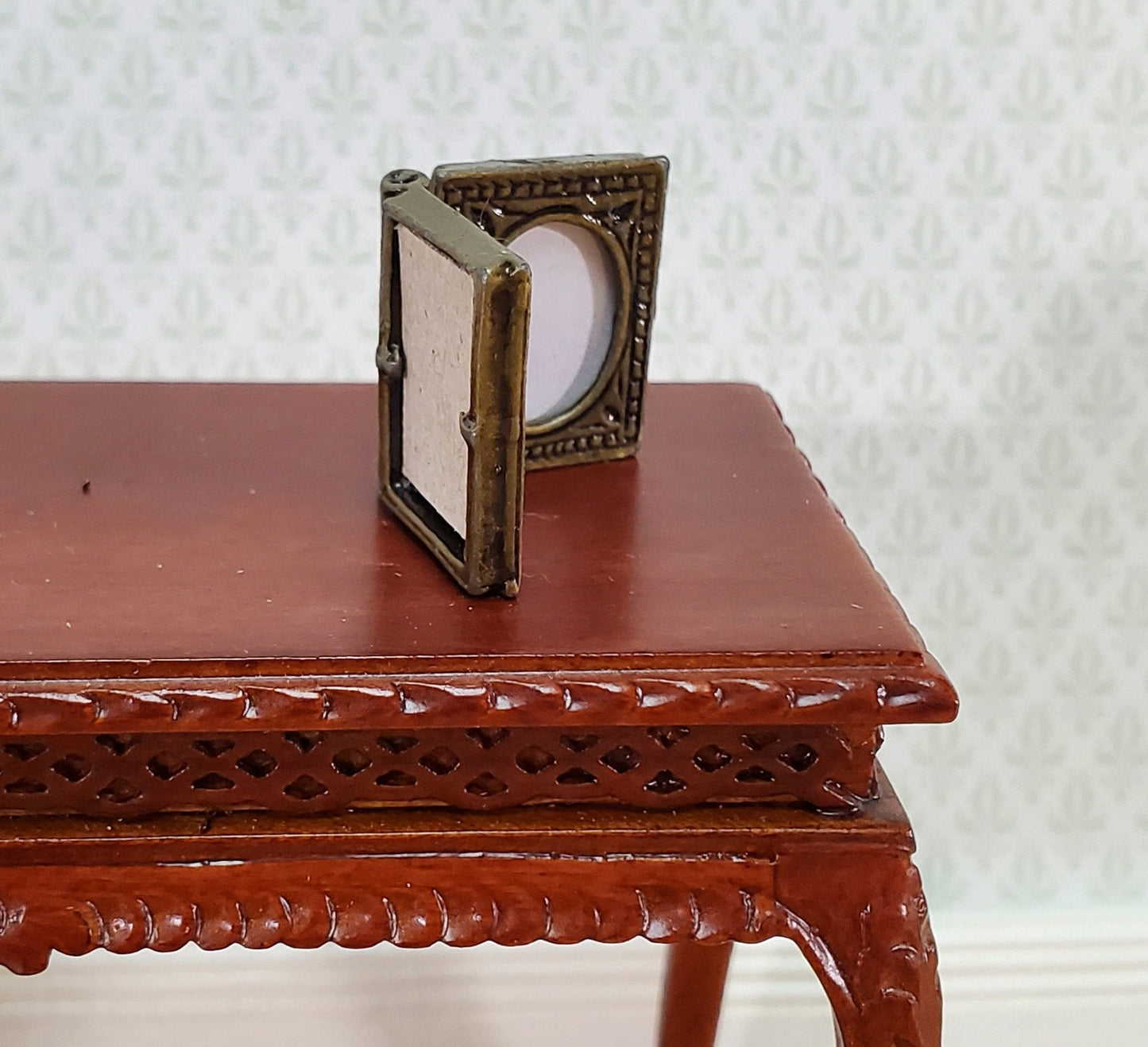 Dollhouse Small Double Picture Frame Bronze Oval Opening 1:12 Scale Miniature Metal - Miniature Crush