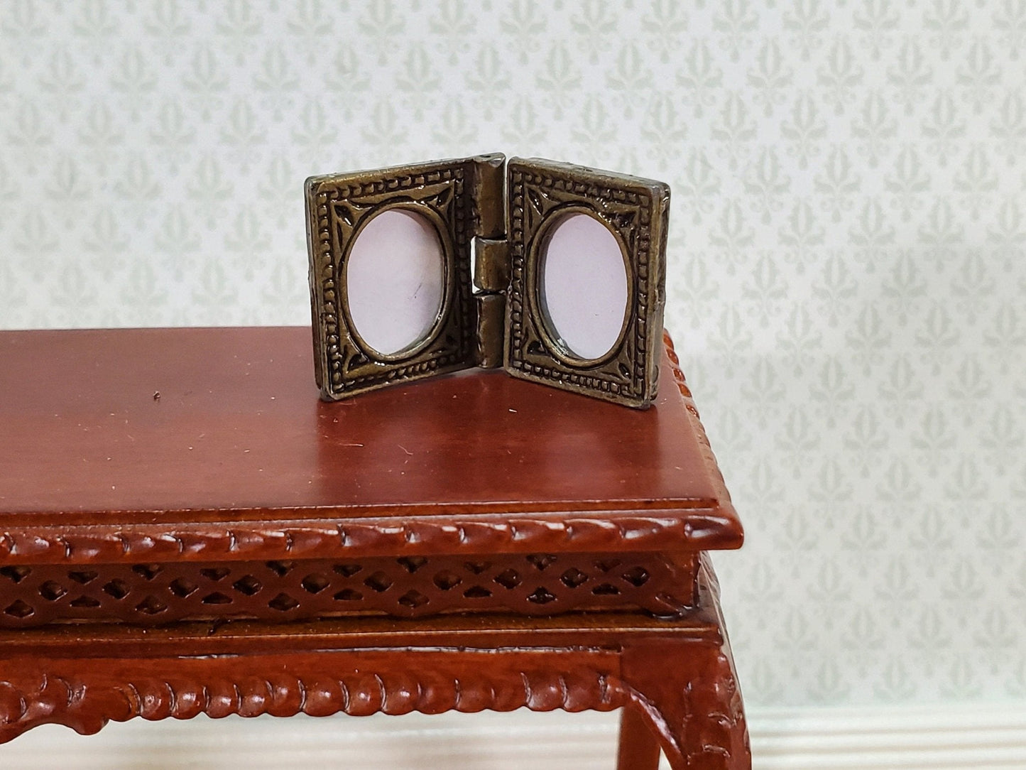 Dollhouse Small Double Picture Frame Bronze Oval Opening 1:12 Scale Miniature Metal - Miniature Crush