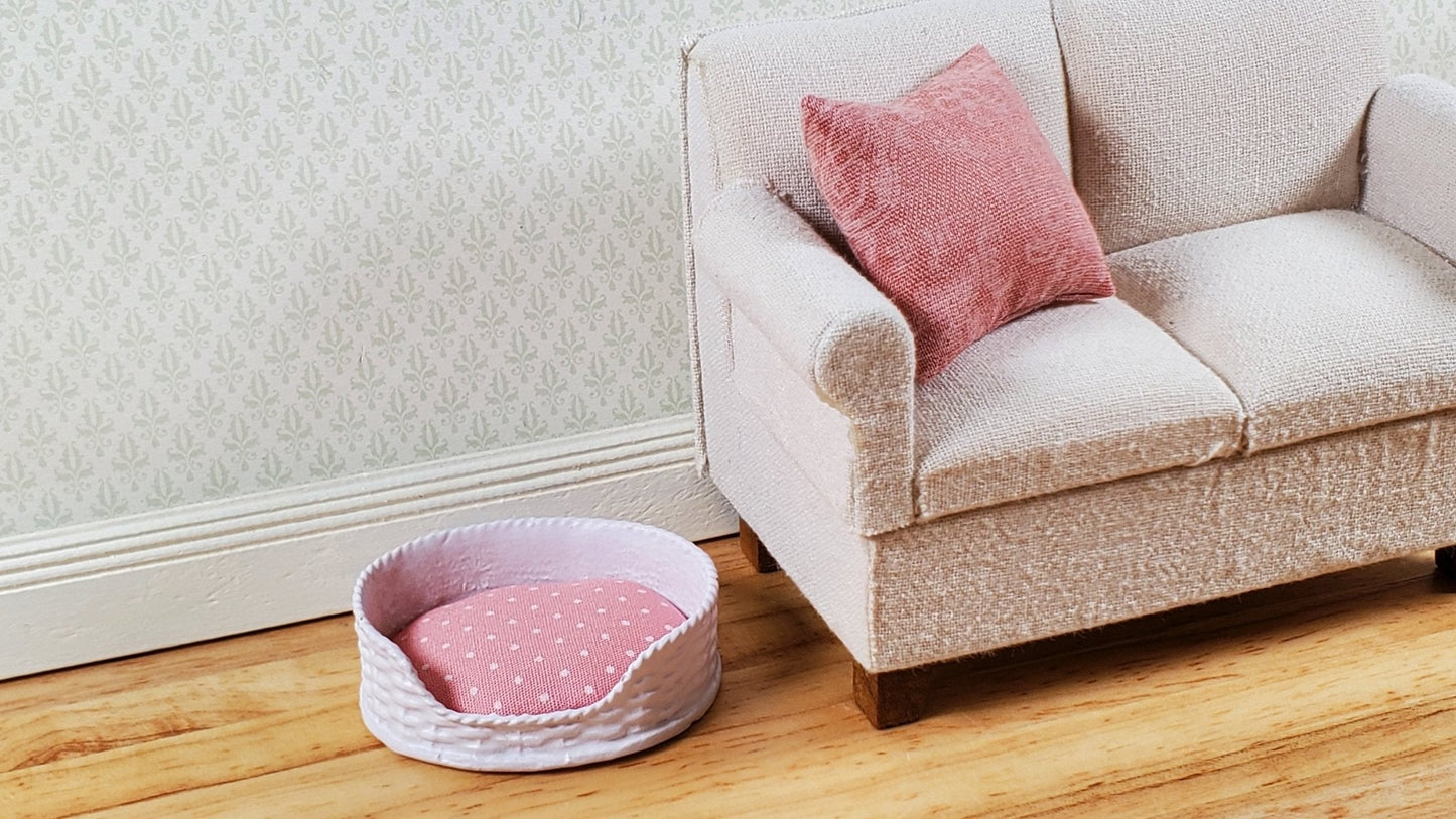 Dollhouse Small Pet Bed Cat or Small Dog White 7 Pink 1:12 Scale Miniature - Miniature Crush