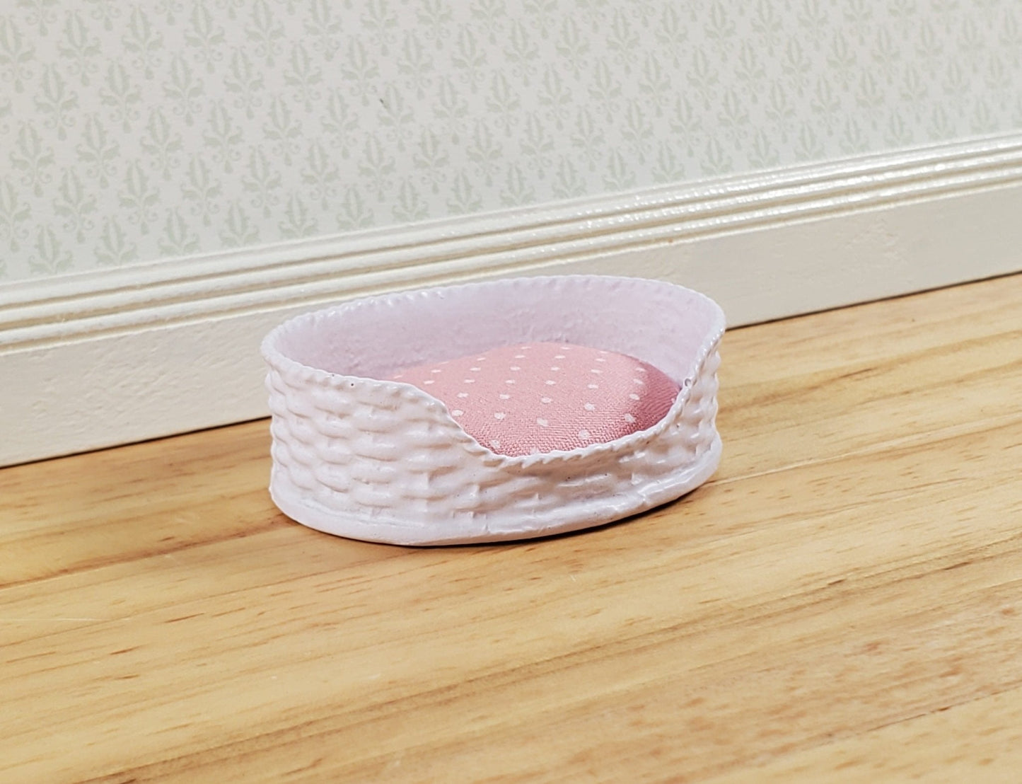 Dollhouse Small Pet Bed Cat or Small Dog White 7 Pink 1:12 Scale Miniature - Miniature Crush