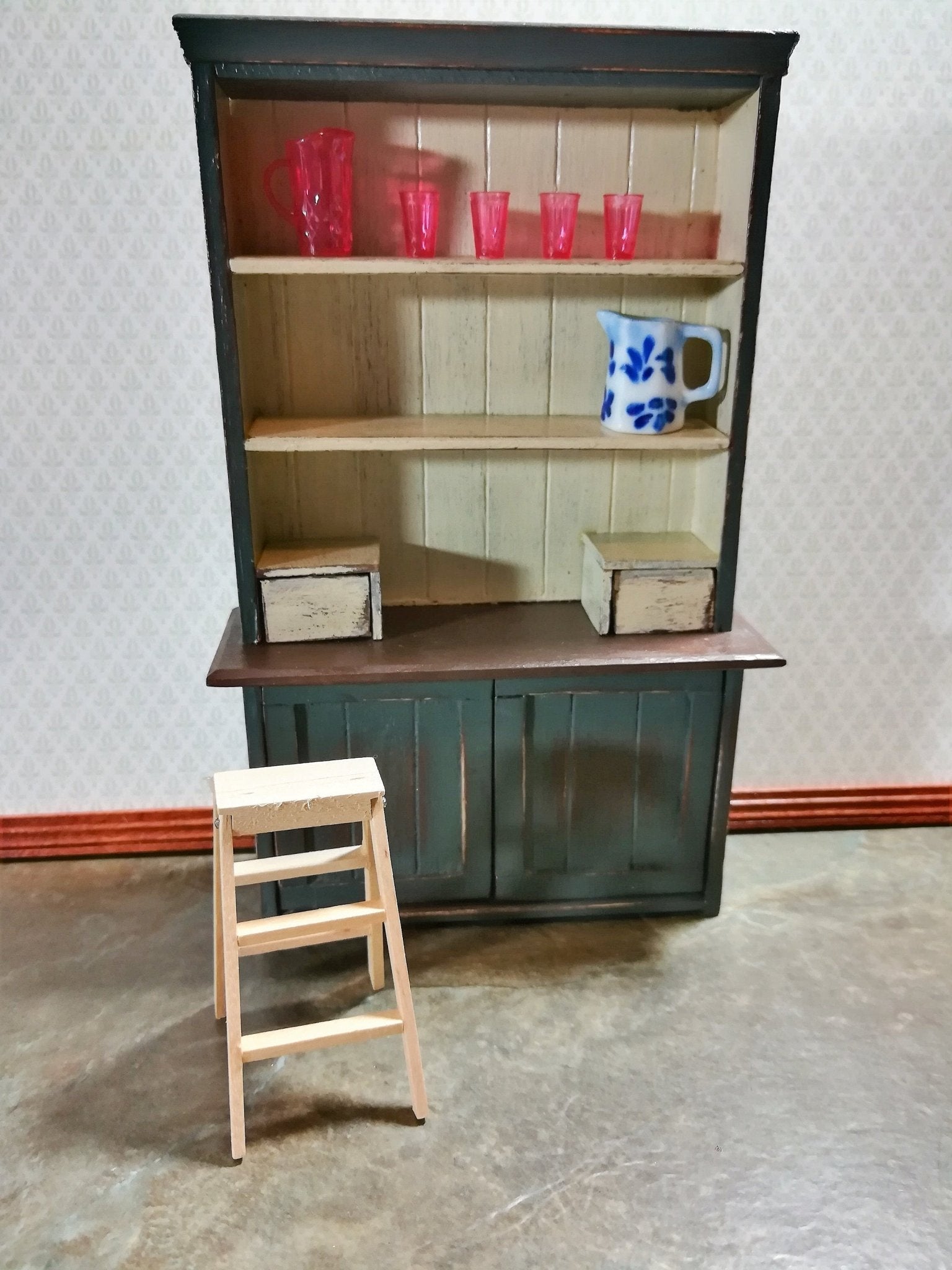 Dollhouse Small Step Ladder Short Wood Unpainted Wood 1:12 Scale Miniature - Miniature Crush