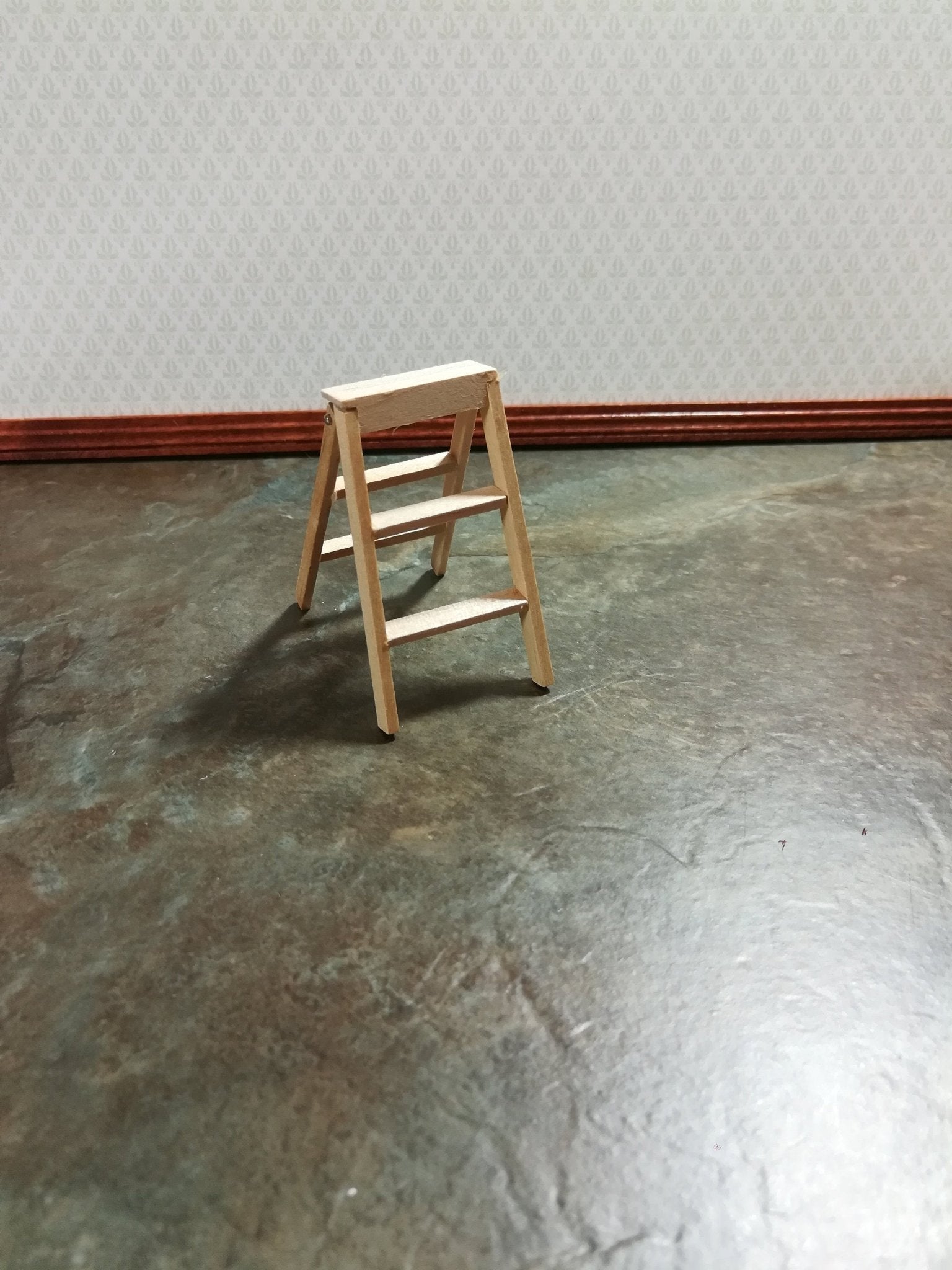 Dollhouse Small Step Ladder Short Wood Unpainted Wood 1:12 Scale Miniature - Miniature Crush