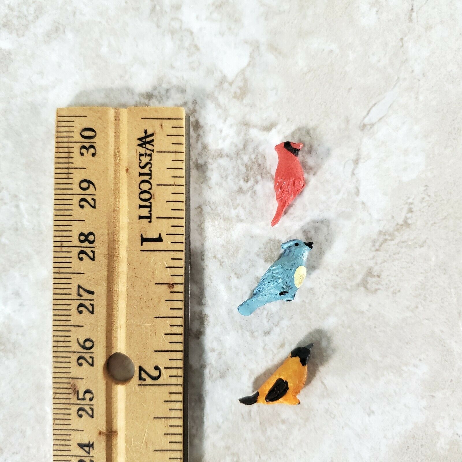 Dollhouse Songbirds Set of 3 Resin Blue Jay Cardinal Oriole 3/4" Birds - Miniature Crush