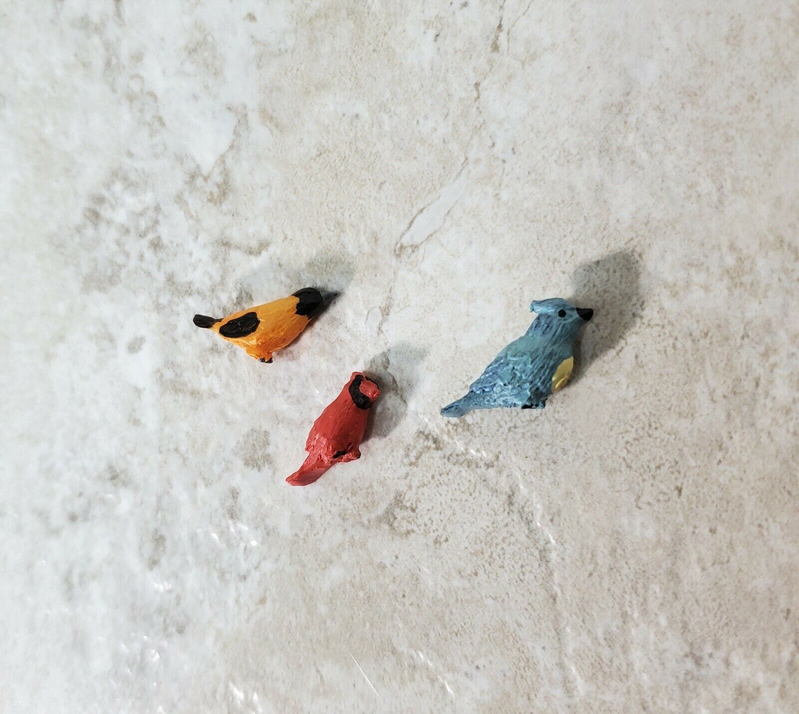 Dollhouse Songbirds Set of 3 Resin Blue Jay Cardinal Oriole 3/4" Birds - Miniature Crush
