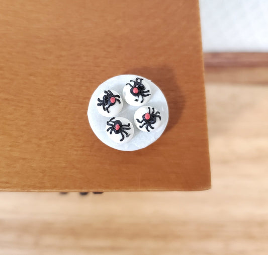Dollhouse Spider Cookies Petit Fours Halloween Dessert on Glass Plate 1:12 Scale Miniature Food - Miniature Crush