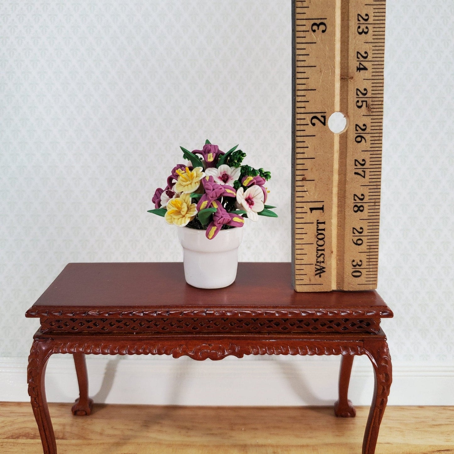 Dollhouse Spring Flowers White Ceramic Vase 1:12 Scale Miniature - Miniature Crush