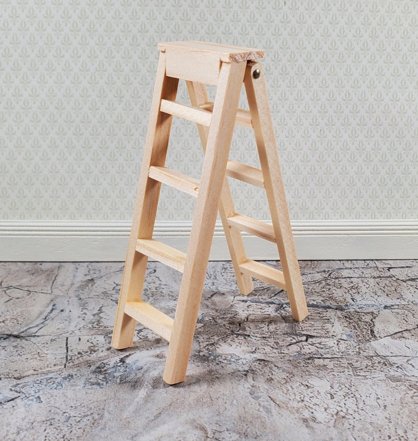 Dollhouse Step Ladder Short 4" Tall Wood Folds 1:12 Scale Miniature Accessories - Miniature Crush