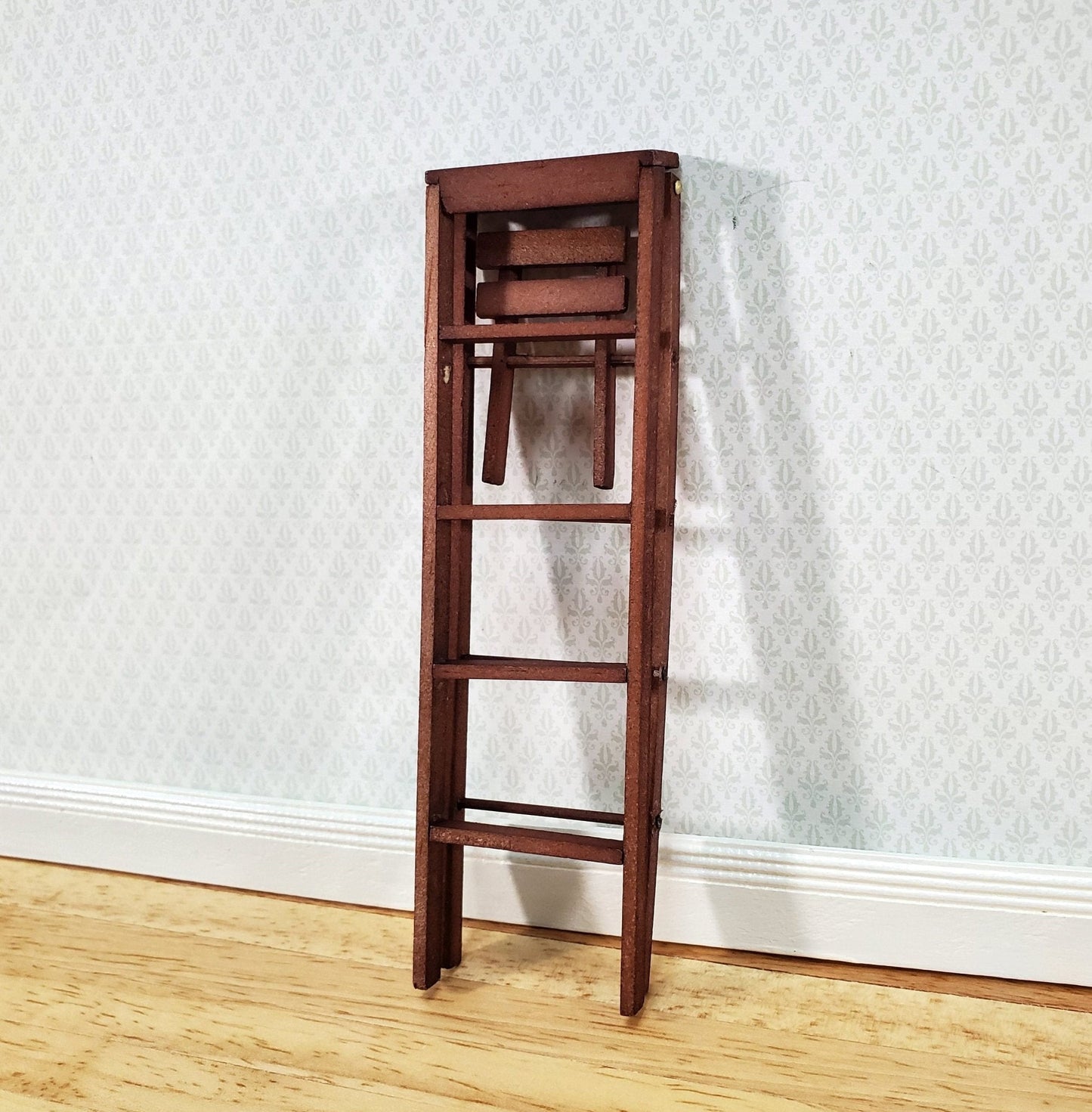 Dollhouse Step Ladder Tall Wood Folding w/Paint Shelf 5" 1:12 Scale Miniature - Miniature Crush