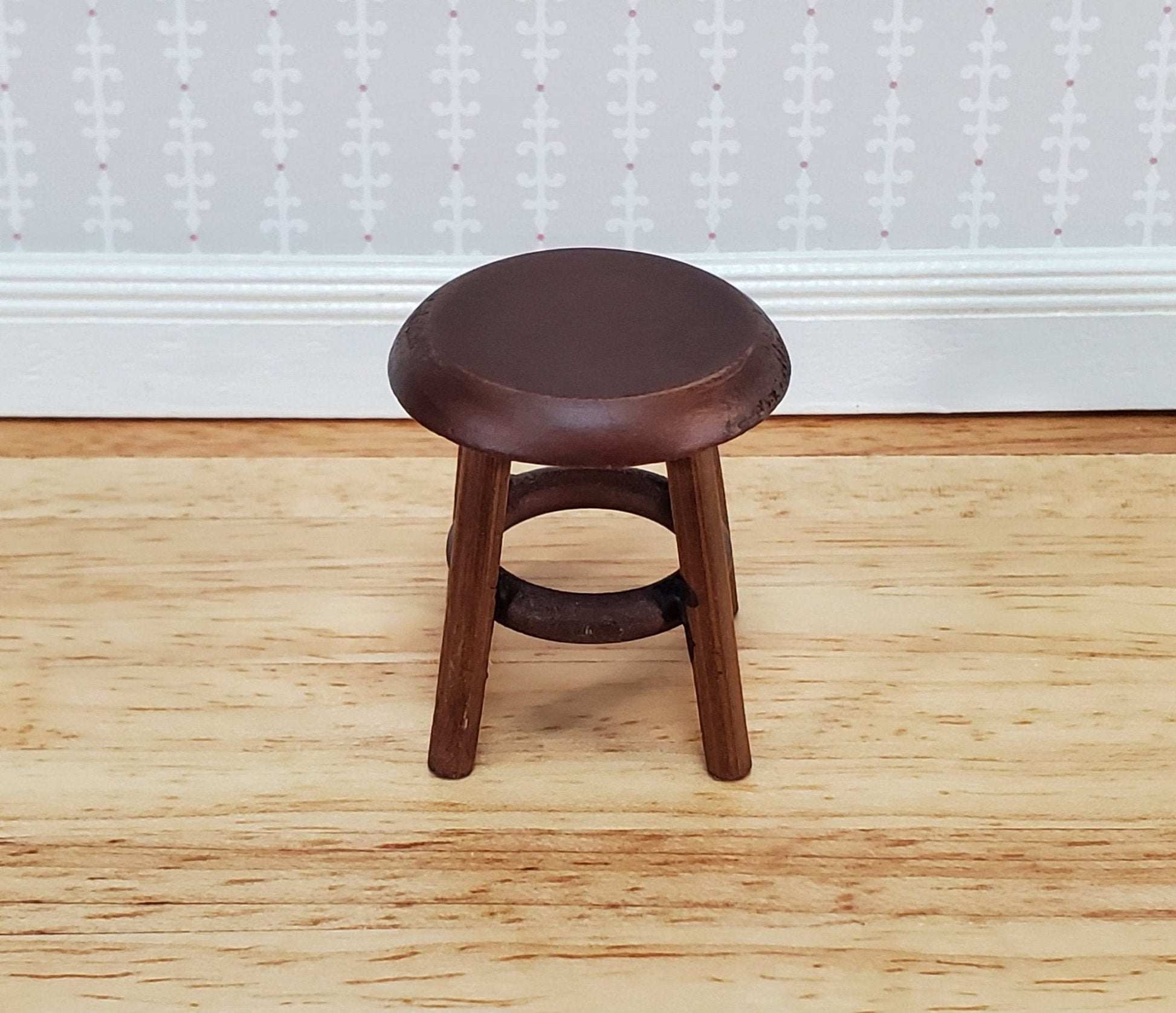 Dollhouse Step Stool Short Walnut Finish Wood 1:12 Scale Miniature Furniture 1 1/2" - Miniature Crush