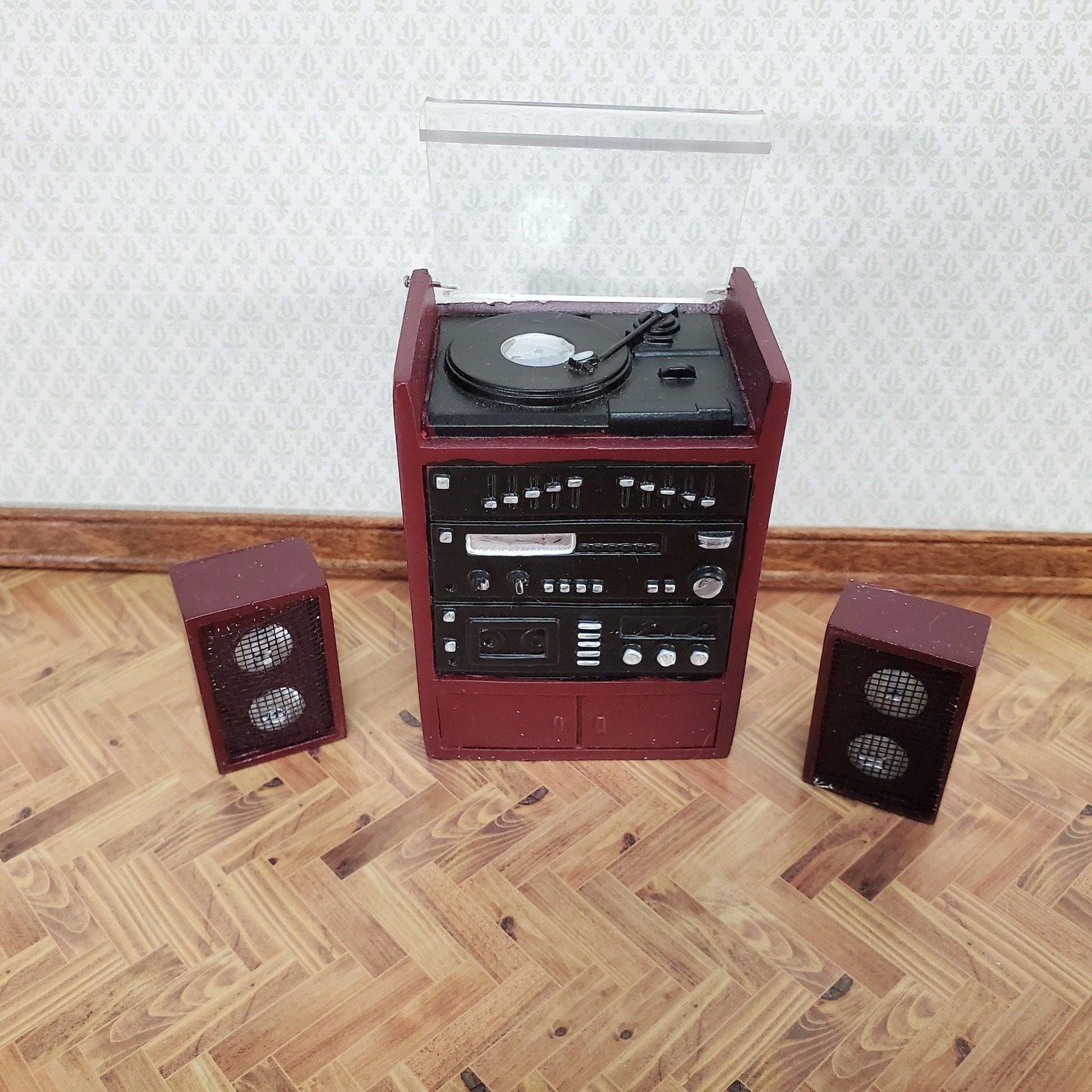 Dollhouse Stereo System with Turntable Record Player Retro Style 1:12 Scale Resin - Miniature Crush