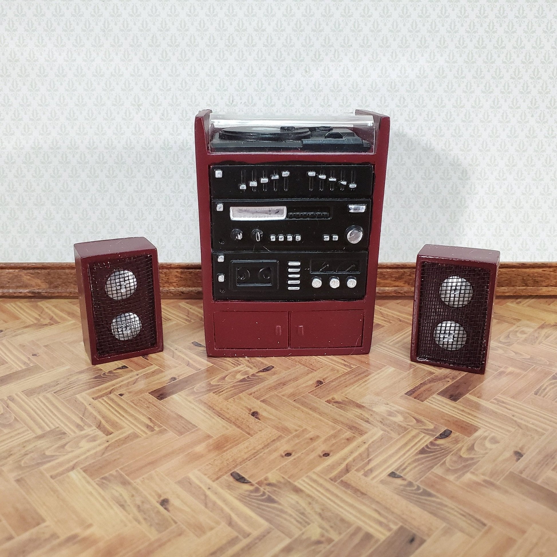 Dollhouse Stereo System with Turntable Record Player Retro Style 1:12 Scale Resin - Miniature Crush