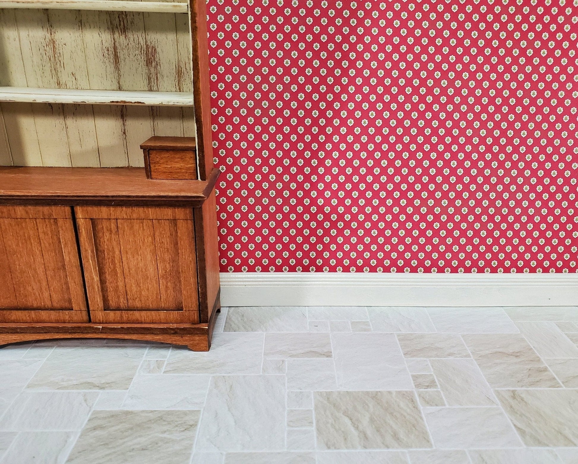 Dollhouse Stone Floor Tile Lightly Embossed Faux Flooring Gray Glossy Card Stock - Miniature Crush